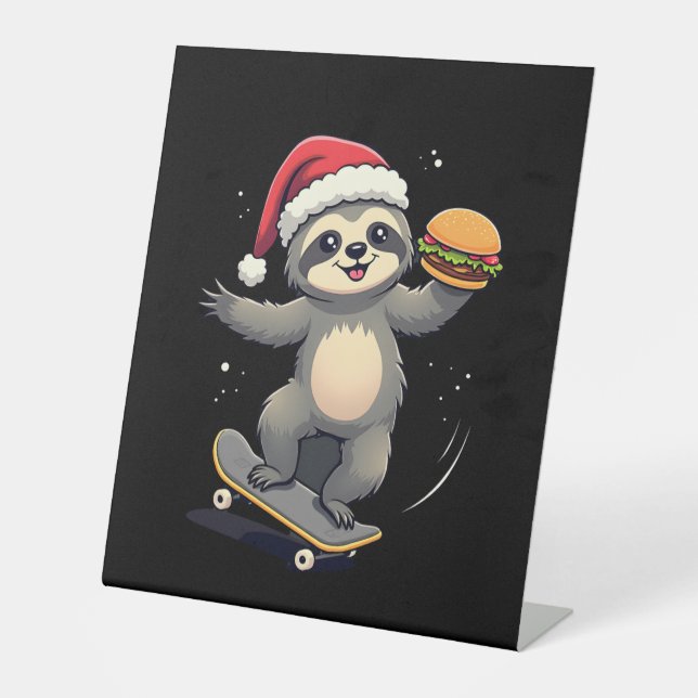 CHRISTMAS SLOTH Funny Christmas Skateboard Sloth ( Pedestal Sign (Front)