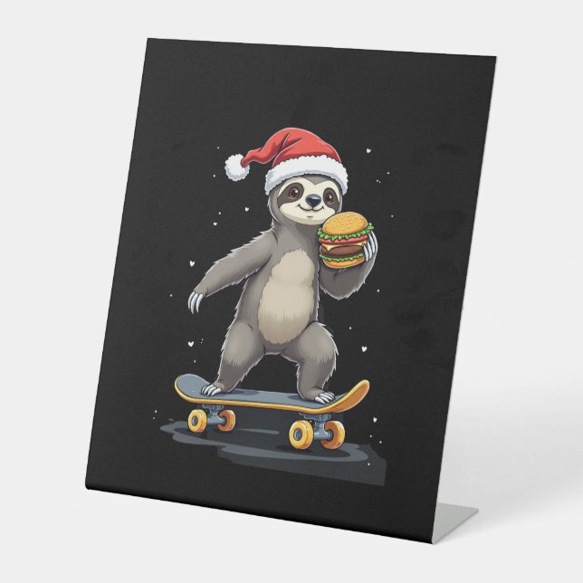 CHRISTMAS SLOTH Funny Christmas Skateboard Sloth Pedestal Sign (Front)