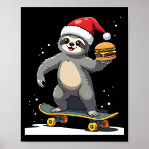 CHRISTMAS SLOTH Funny Christmas Skateboard Sloth ( Poster