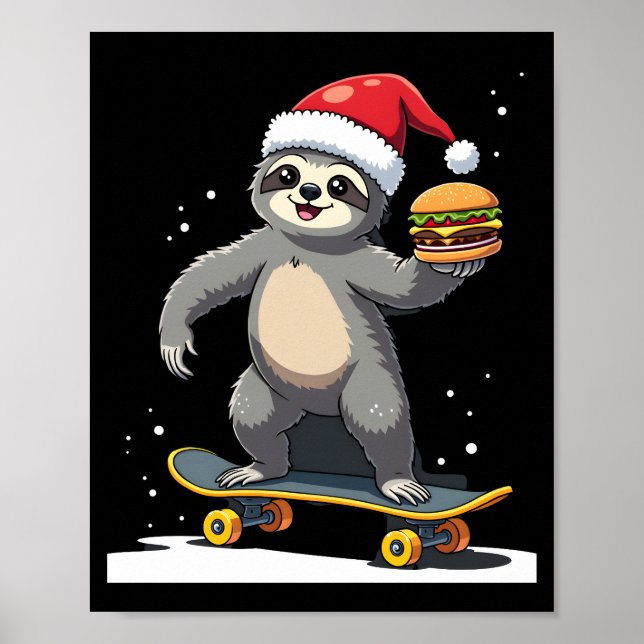 CHRISTMAS SLOTH Funny Christmas Skateboard Sloth ( Poster (Front)