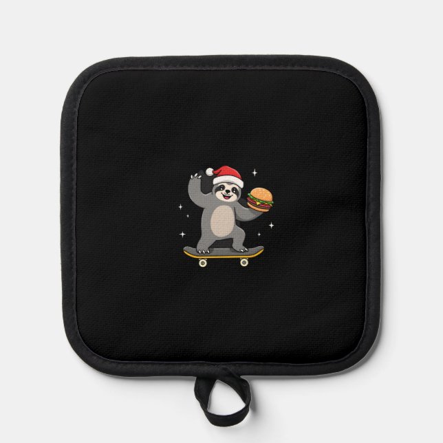 CHRISTMAS SLOTH Funny Christmas Skateboard Sloth ( Pot Holder (Front)