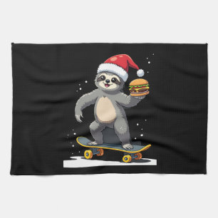 CHRISTMAS SLOTH Funny Christmas Skateboard Sloth ( Tea Towel