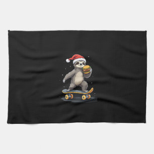 CHRISTMAS SLOTH Funny Christmas Skateboard Sloth Tea Towel