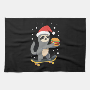 CHRISTMAS SLOTH Funny Christmas Skateboard Sloth ( Tea Towel