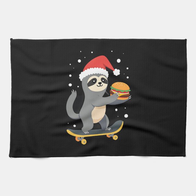 CHRISTMAS SLOTH Funny Christmas Skateboard Sloth ( Tea Towel (Horizontal)