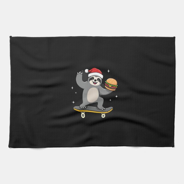 CHRISTMAS SLOTH Funny Christmas Skateboard Sloth ( Tea Towel (Horizontal)
