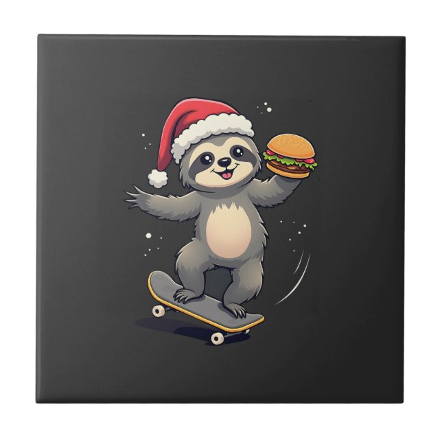 CHRISTMAS SLOTH Funny Christmas Skateboard Sloth ( Tile (Front)