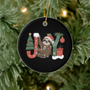 Christmas Sloth Holiday Tree Gifts Joy Cute Funny Ceramic Tree Decoration