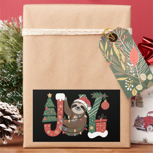 Christmas Sloth Holiday Tree Gifts Joy Cute Funny Rectangular Sticker (Holiday)