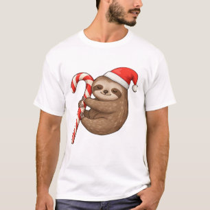 Christmas Sloth Hugging Candy Cane Classic T-Shirt
