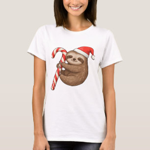 Christmas Sloth Hugging Candy Cane Classic T-Shirt