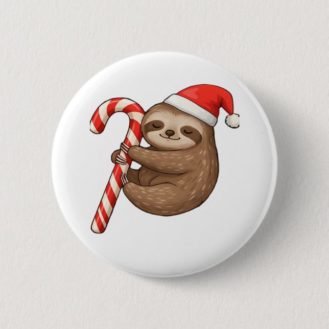 Christmas Sloth Hugging Candy Cane Classic T-Shirt 6 Cm Round Badge (Front)