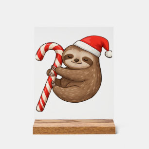Christmas Sloth Hugging Candy Cane Classic T-Shirt Acrylic Sign