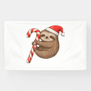 Christmas Sloth Hugging Candy Cane Classic T-Shirt Banner