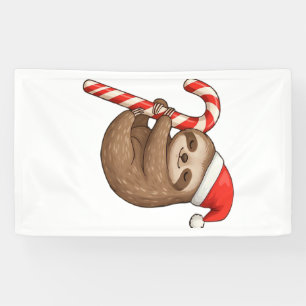 Christmas Sloth Hugging Candy Cane Classic T-Shirt Banner