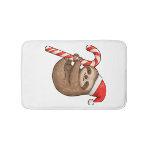 Christmas Sloth Hugging Candy Cane Classic T-Shirt Bath Mat