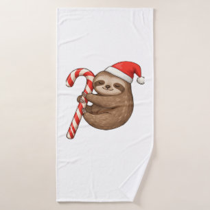 Christmas Sloth Hugging Candy Cane Classic T-Shirt Bath Towel