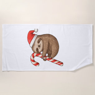 Christmas Sloth Hugging Candy Cane Classic T-Shirt Beach Towel