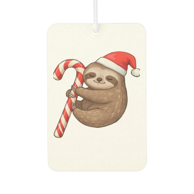 Christmas Sloth Hugging Candy Cane Classic T-Shirt Car Air Freshener (Front)