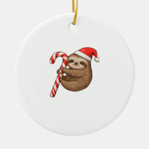 Christmas Sloth Hugging Candy Cane Classic T-Shirt Ceramic Tree Decoration