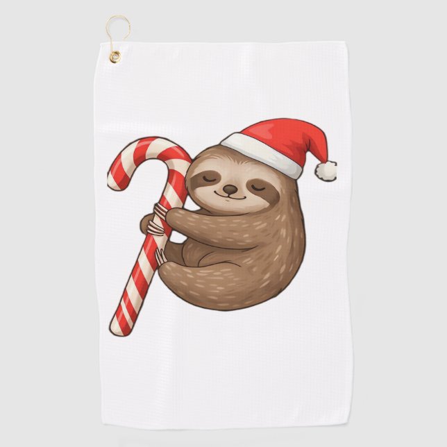 Christmas Sloth Hugging Candy Cane Classic T-Shirt Golf Towel (Front)