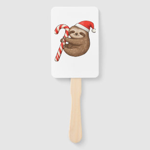 Christmas Sloth Hugging Candy Cane Classic T-Shirt Hand Fan