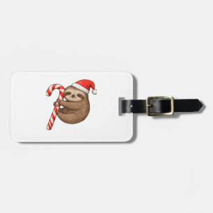 Christmas Sloth Hugging Candy Cane Classic T-Shirt Luggage Tag