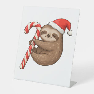 Christmas Sloth Hugging Candy Cane Classic T-Shirt Pedestal Sign