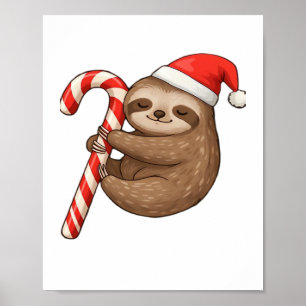 Christmas Sloth Hugging Candy Cane Classic T-Shirt Poster