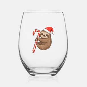 Christmas Sloth Hugging Candy Cane Classic T-Shirt Stemless Wine Glass