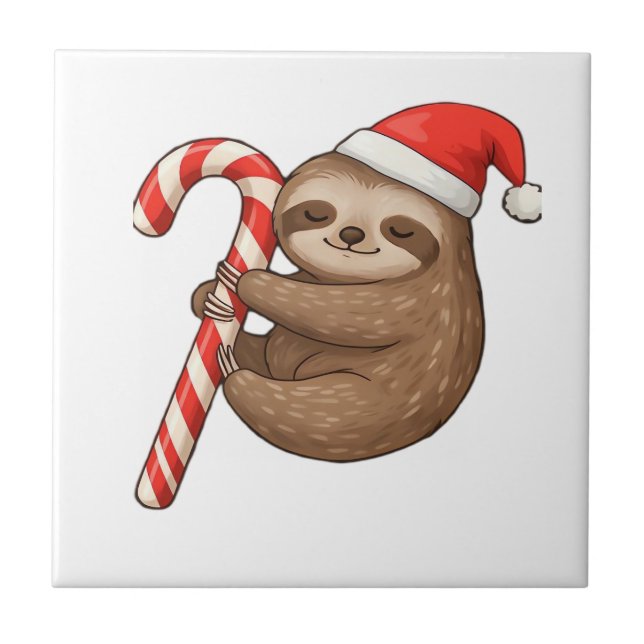 Christmas Sloth Hugging Candy Cane Classic T-Shirt Tile (Front)