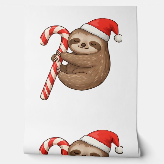 Christmas Sloth Hugging Candy Cane Classic T-Shirt Wallpaper (Unrolling)