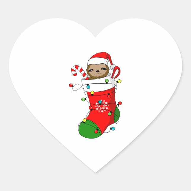 Christmas Sloth In Stocking     Heart Sticker (Front)