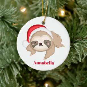 Christmas sloth love santa add name message ceramic tree decoration
