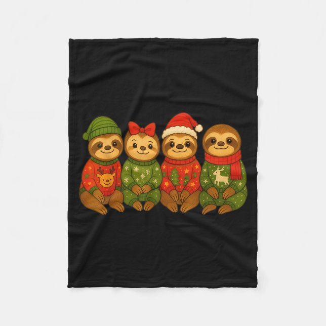 Christmas Sloth Matching Family Xmas Pajama Men Wo Fleece Blanket (Front)