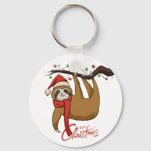 Christmas Sloth on Tree Branch%0A Key Ring
