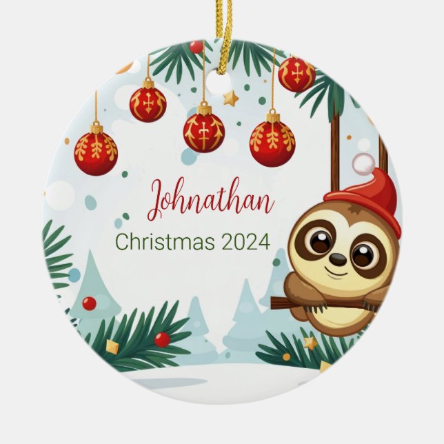 Christmas Sloth Personalised Ornament (Front)