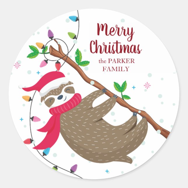 Christmas Sloth personalised sticker (Front)
