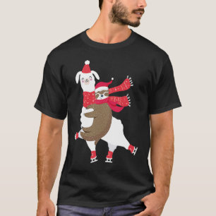 Christmas Sloth Riding Llama Ice Skating Alpaca T-Shirt