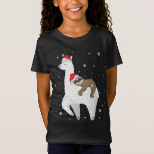 Christmas Sloth Riding Llama Santa Funny Pyjamas F T-Shirt