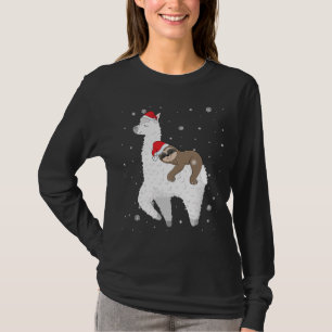 Christmas Sloth Riding Llama Santa Funny Pyjamas F T-Shirt