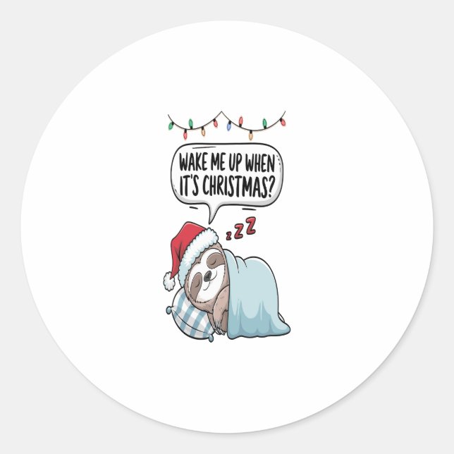 Christmas Sloth Sleeping Holiday Classic Round Sticker (Front)