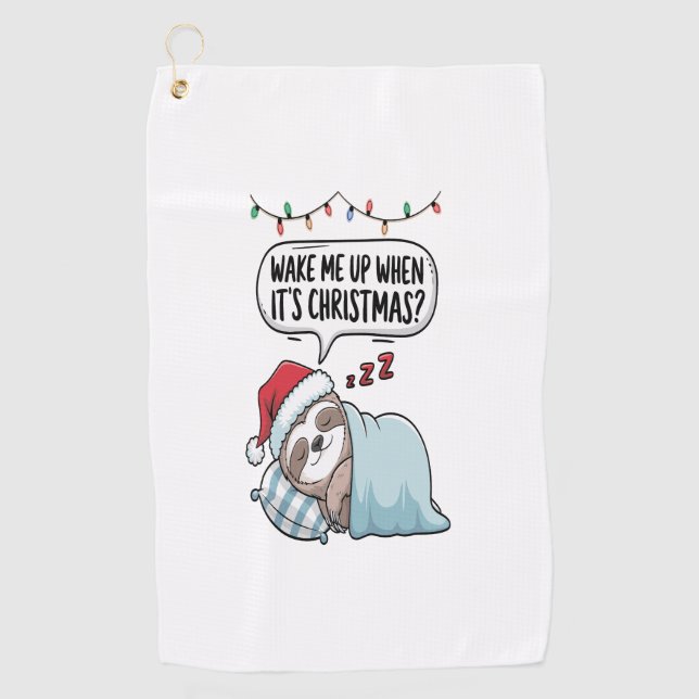 Christmas Sloth Sleeping Holiday Golf Towel (Front)