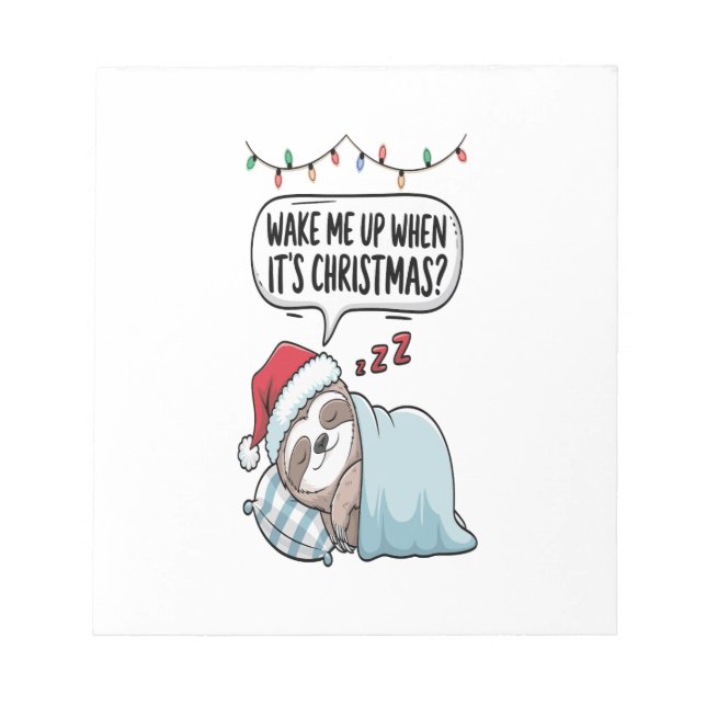 Christmas Sloth Sleeping Holiday Notepad (Front)