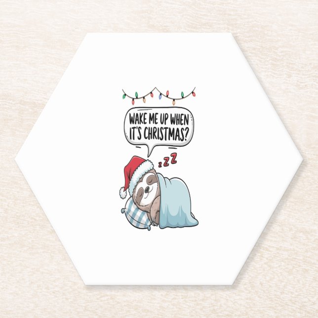 Christmas Sloth Sleeping Holiday Paper Coaster (Front)