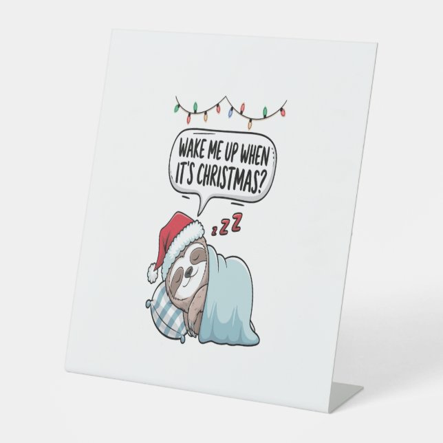 Christmas Sloth Sleeping Holiday Pedestal Sign (Front)