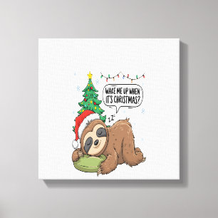 Christmas Sloth Wake Me Up Holiday Nap Canvas Print