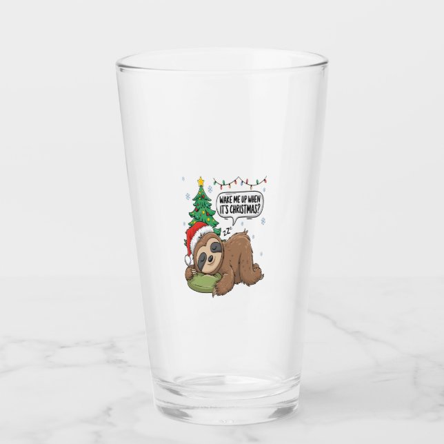 Christmas Sloth Wake Me Up Holiday Nap Glass (Front)