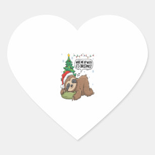 Christmas Sloth Wake Me Up Holiday Nap Heart Sticker