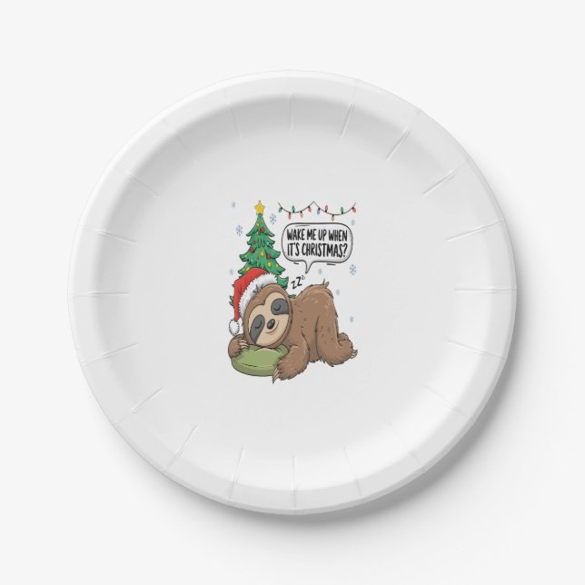 Christmas Sloth Wake Me Up Holiday Nap Paper Plate (Front)